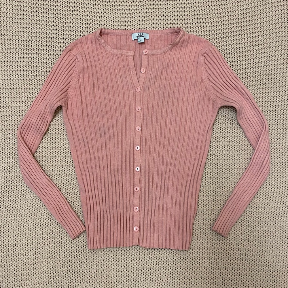 ✰ pink ribbed button-up cardigan ✰